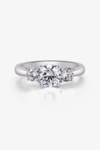 Three Stone Round Lab Diamond Engagement Ring in White Gold - Zaiyou Jewelry