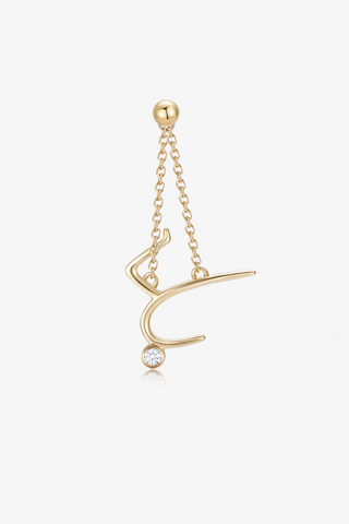 Aerial Stag Pose Lab Diamond Single Drop Earring in Yellow Gold - Zaiyou Jewelry