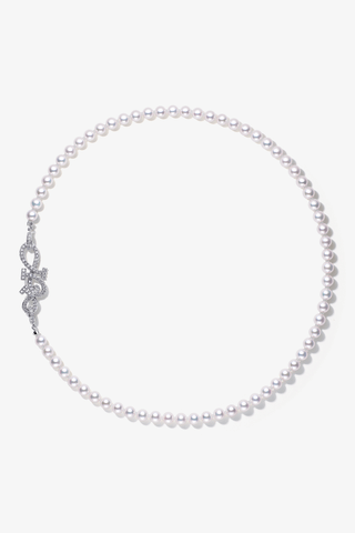 Lab Grown Diamond Clasp With Akoya Pearl Necklace in White Gold - Small - Zaiyou Jewelry