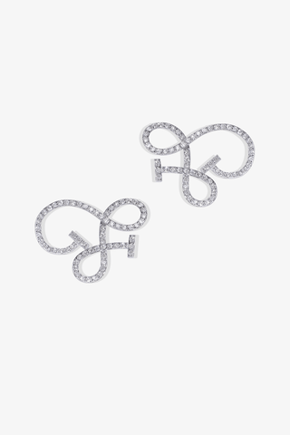Lab Grown Diamond Flow Line Stud Earrings in White Gold - Zaiyou Jewelry