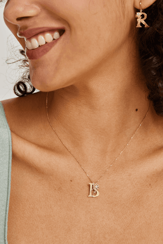 Lab Diamond Alphabet Letter “B” Pendant in Yellow Gold - Zaiyou Jewelry