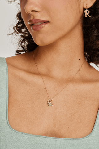 Lab Diamond Alphabet Letter “C” Pendant in Yellow Gold - Zaiyou Jewelry