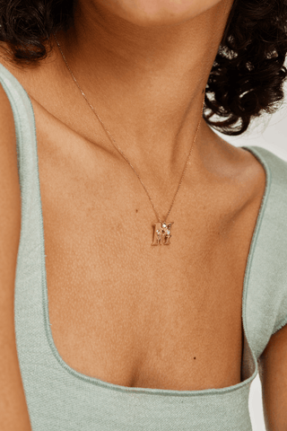 Lab Diamond Alphabet Letter “M” Pendant in Yellow Gold - Zaiyou Jewelry