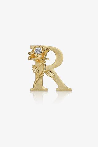 Lab Diamond Alphabet Letter “R” Pendant in Yellow Gold - Zaiyou Jewelry