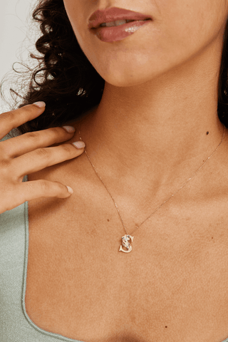 Lab Diamond Alphabet Letter “S” Pendant in Yellow Gold - Zaiyou Jewelry