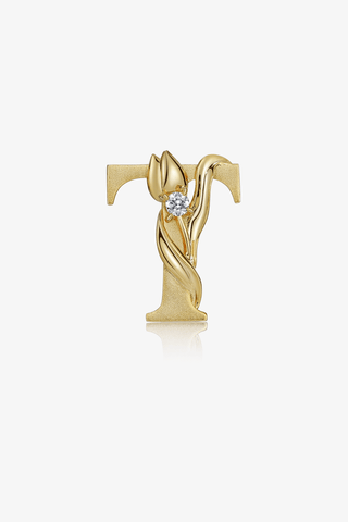 Lab Diamond Alphabet Letter “T” Pendant in Yellow Gold - Zaiyou Jewelry