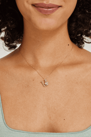 Lab Diamond Alphabet Letter “U” Pendant in Yellow Gold - Zaiyou Jewelry