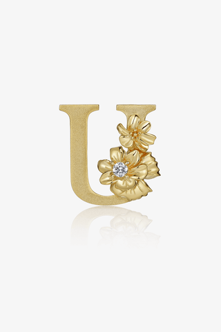 Lab Diamond Alphabet Letter “U” Pendant in Yellow Gold - Zaiyou Jewelry
