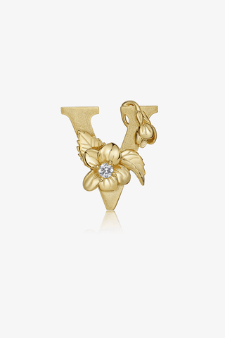 Lab Diamond Alphabet Letter “V” Pendant in Yellow Gold - Zaiyou Jewelry