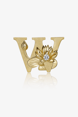 Lab Diamond Alphabet Letter “W” Pendant in Yellow Gold - Zaiyou Jewelry