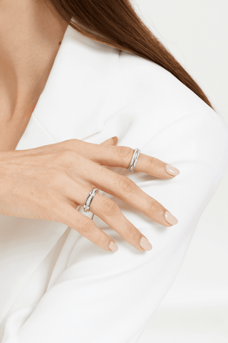 Lab Diamond Layered Wedding Ring in White Gold - Zaiyou Jewelry