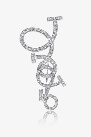 Lab Grown Diamond Flow Line Brooch in White Gold - Zaiyou Jewelry