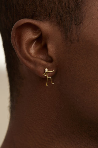Kung Fu 1 Lab Diamond Single Stud Earring in Yellow Gold - Zaiyou Jewelry