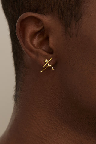 Kung Fu 2 Lab Diamond Single Stud Earring in Yellow Gold - Zaiyou Jewelry