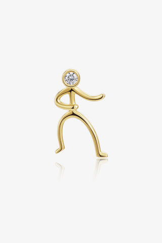 Kung Fu 3 Lab Diamond Single Stud Earring in Yellow Gold - Zaiyou Jewelry