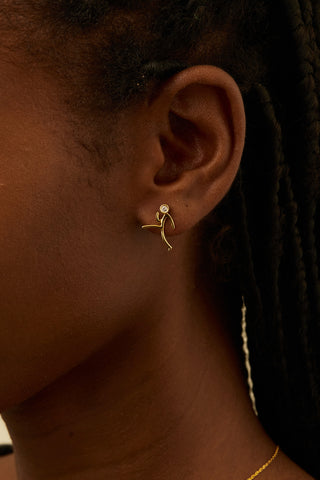 Kung Fu 5 Lab Diamond Single Stud Earring in Yellow Gold - Zaiyou Jewelry