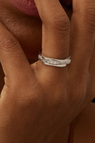 Lab Diamond Layered Wedding Ring in White Gold - Round-Zaiyou Jewelry