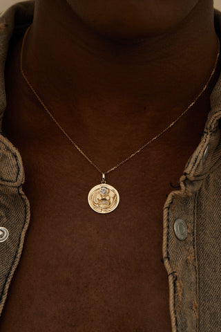 Lab Grown Diamond Zodiac Charm in Yellow Gold - Aquarius Pendant-Zaiyou Jewelry