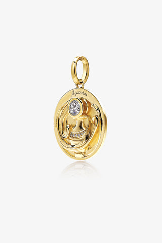 Lab Grown Diamond Zodiac Charm in Yellow Gold - Aquarius Pendant-Zaiyou Jewelry