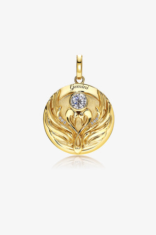 Lab Grown Diamond Zodiac Charm in Yellow Gold - Gemini Pendant-Zaiyou Jewelry