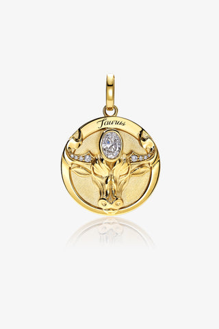 Lab Grown Diamond Zodiac Charm in Yellow Gold - Taurus Pendant-Zaiyou Jewelry