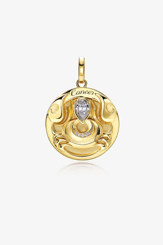 Lab Grown Diamond Zodiac Charm in Yellow Gold - Cancer Pendant-Zaiyou Jewelry