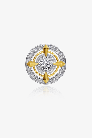 Lab Diamond Antique Compass Pendant in White and Yellow Gold - Zaiyou Jewelry