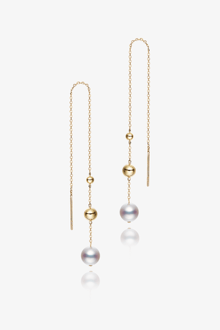 Akoya Pearl Classic Chain Earrings in Yellow Gold - Zaiyou Jewelry