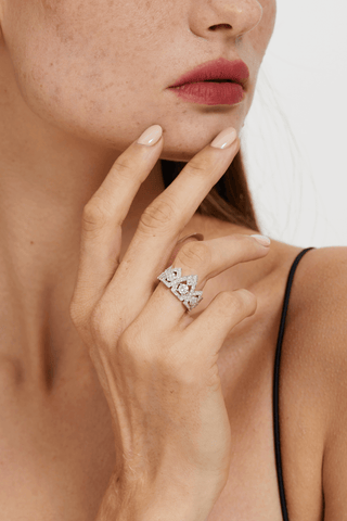 The Nine Provinces Tiara Lab Diamond Ring in White Gold - Zaiyou Jewelry