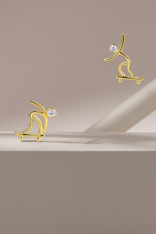 Skateboarding 1 Lab Diamond Single Stud Earring in Yellow Gold-Zaiyou Jewelry