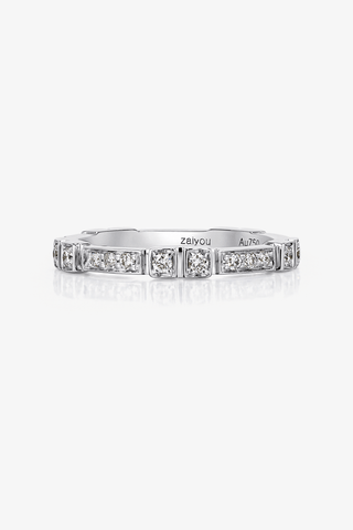 Lab Diamond Thin Wedding Ring in White Gold - Small - Zaiyou Jewelry