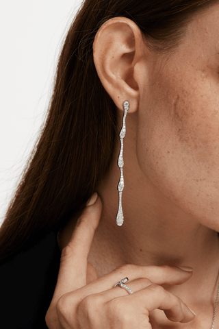 Lab Diamond Drop Earrings in White Gold - Long - Zaiyou Jewelry