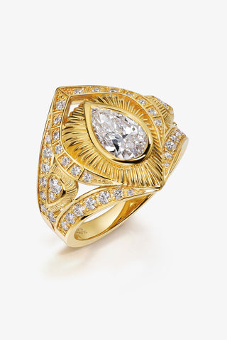 1.0CT PEAR-CUT LAB-GROWN DIAMOND GLORY RING IN 14K YELLOW GOLD