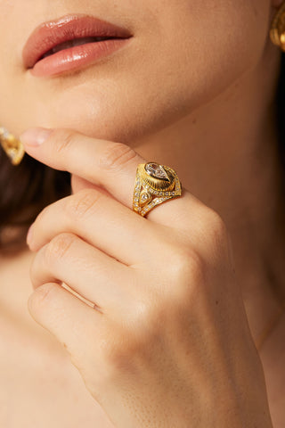1.0CT PEAR-CUT LAB-GROWN DIAMOND GLORY RING IN 14K YELLOW GOLD