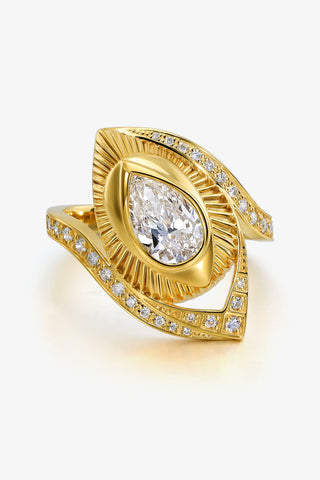 1.0CT PEAR-CUT LAB-GROWN DIAMOND GLORY SWIRL RING IN 14K YELLOW GOLD