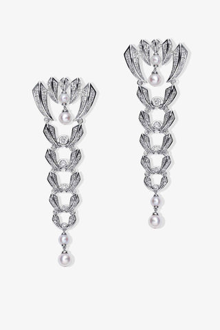 White Gold Lab Grown Diamonds Akoya Pearls Luxury Earrings