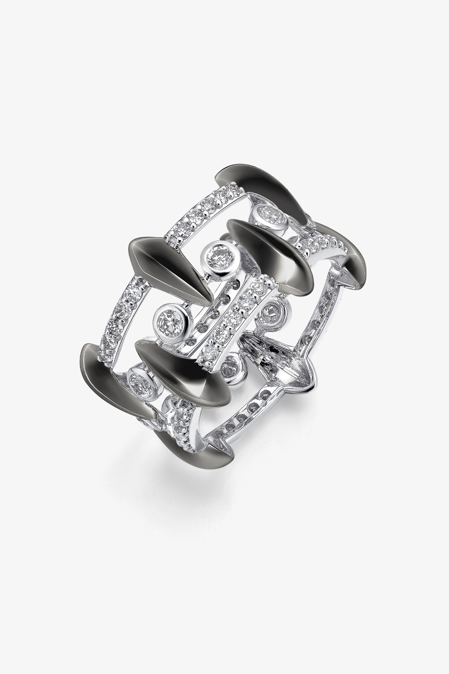 9K Black and White Gold Lab-Diamonds Hollow Uni-sex Ring – Zaiyou Jewelry