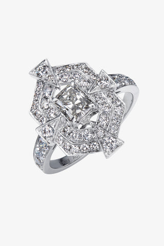 Lab Diamond Art Deco Ring in White Gold-Zaiyou Jewelry