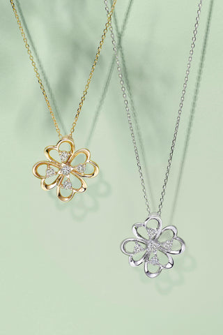 Lab Diamond Clover Pendant in Yellow/White Gold