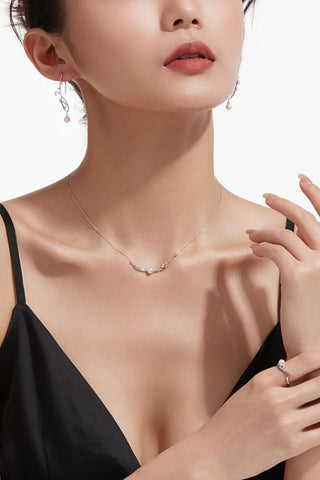 Lab Diamond and Akoya Pearl Collarbone Necklace in Yellow/White Gold-Zaiyou Jewelry