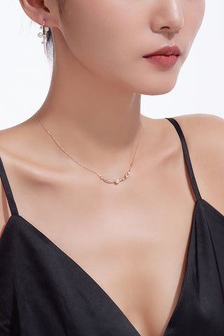 Lab Diamond and Akoya Pearl Collarbone Necklace in Yellow/White Gold-Zaiyou Jewelry