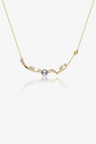 Lab Diamond and Akoya Pearl Collarbone Necklace in Yellow/White Gold-Zaiyou Jewelry