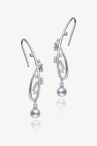 Lab Diamond and Akoya Pearl Drop Earrings in Yellow/White Gold-Zaiyou Jewelry