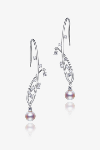 Lab Diamond and Akoya Pearl Drop Earrings in Yellow/White Gold-Zaiyou Jewelry