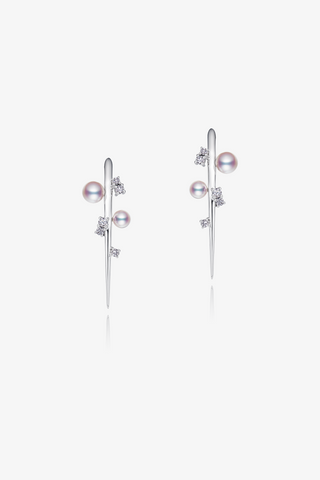 Lab Diamond and Akoya Pearl Earrings in Yellow/White Gold-Zaiyou Jewelry