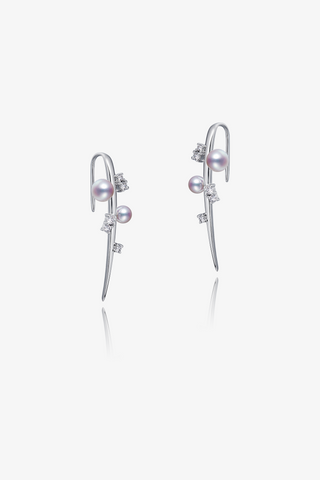 Lab Diamond and Akoya Pearl Earrings in Yellow/White Gold-Zaiyou Jewelry