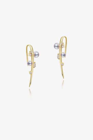 Lab Diamond and Akoya Pearl Earrings in Yellow/White Gold-Zaiyou Jewelry