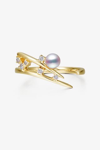 Lab Diamond and Akoya Pearl Open Wrap Ring in Yellow/White Gold-Zaiyou Jewelry