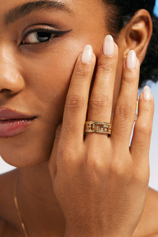MAZE HOLLOW GEOMETRIC LAB-GROWN DIAMOND RING IN GOLD