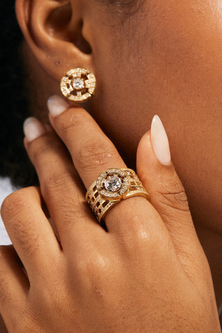 MAZE ROUND STATEMENT LAB-GROWN DIAMOND RING IN GOLD